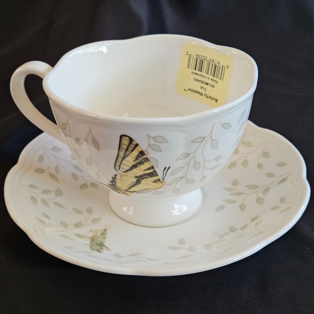 Lenox Butterfly Meadow Teacup and Saucer Butterfly Grasshopper Flowers
